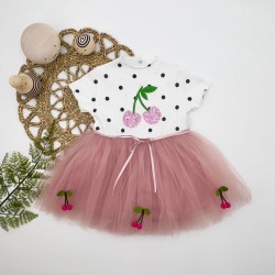 1-2-3 Yaş Payetli Kiraz Nakışlı Kiraz Etekli Kız Bebek Tütü Elbisesi 1-2-3 Yaş Payetli Kiraz Nakışlı Kiraz Etekli Kız Bebek Tütü Elbisesi