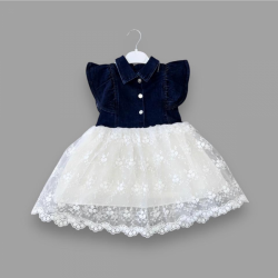 2-3-4 Yaş Astarlı Brode Etekli Kot Kumaş Düğmeli Kız Çocuk Elbisesi 2-3-4 Yaş Astarlı Brode Etekli Kot Kumaş Düğmeli Kız Çocuk Elbisesi