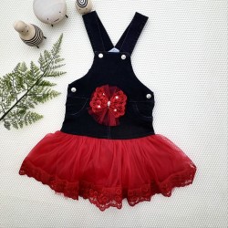 2-3-4 Yaş Fiyonklu Düğme Detaylı Tül Etek Kot Kumaş Salopet Kız Çocuk Elbisesi 2-3-4 Yaş Fiyonklu Düğme Detaylı Tül Etek Kot Kumaş Salopet Kız Çocuk Elbisesi