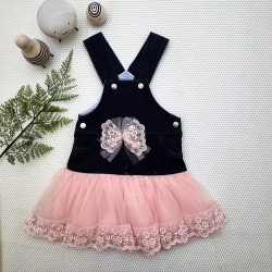 2-3-4 Yaş Fiyonklu Düğme Detaylı Tül Etek Kot Kumaş Salopet Kız Çocuk Elbisesi 2-3-4 Yaş Fiyonklu Düğme Detaylı Tül Etek Kot Kumaş Salopet Kız Çocuk Elbisesi