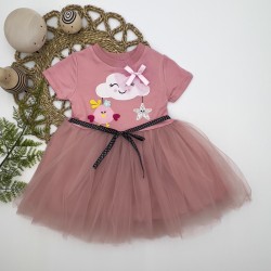 1-2-3 Yaş Tül Tokalı Bulut Civciv Ve Yıldız Nakışlı Kız Bebek Elbisesi 1-2-3 Yaş Tül Tokalı Bulut Civciv Ve Yıldız Nakışlı Kız Bebek Elbisesi