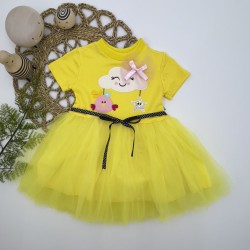 1-2-3 Yaş Tül Tokalı Bulut Civciv Ve Yıldız Nakışlı Kız Bebek Elbisesi 1-2-3 Yaş Tül Tokalı Bulut Civciv Ve Yıldız Nakışlı Kız Bebek Elbisesi