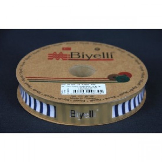 Biye Kalın Çizgili Katlı F04 Lacivert 2 Cm 25 Metre %65 Koton %35 Polyester