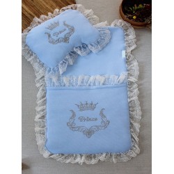 Yenidoğan Sahra Taç Nakışlı Trilüks 2li Alt Açma Seti Yenidoğan Sahra Taç Nakışlı Trilüks 2li Alt Açma Seti