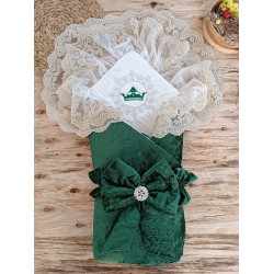 Yenidoğan Saray Kadife Taç Nakışlı İnci Fiyonklu Çift Dantel Duvak Trilüks Kundak Bebek Battaniyesi Yenidoğan Saray Kadife Taç Nakışlı İnci Fiyonklu Çift Dantel Duvak Trilüks Kundak Bebek Battaniyesi