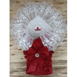 Yenidoğan Saray Kadife Taç Nakışlı İnci Fiyonklu Çift Dantel Duvak Trilüks Kundak Bebek Battaniyesi Yenidoğan Saray Kadife Taç Nakışlı İnci Fiyonklu Çift Dantel Duvak Trilüks Kundak Bebek Battaniyesi