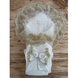 Yenidoğan Soft Kumru Melek Kanat Fiyonklu Gold Çift Dantel Duvaklı Trilüks Kundak Bebek Battaniyesi Yenidoğan Soft Kumru Melek Kanat Fiyonklu Gold Çift Dantel Duvaklı Trilüks Kundak Bebek Battaniyesi