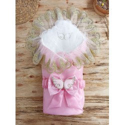 Yenidoğan Shine Kumru Melek Kanat Fiyonklu Gold Dantel Duvaklı Delüks Kundak Bebek Battaniyesi Yenidoğan Shine Kumru Melek Kanat Fiyonklu Gold Dantel Duvaklı Delüks Kundak Bebek Battaniyesi