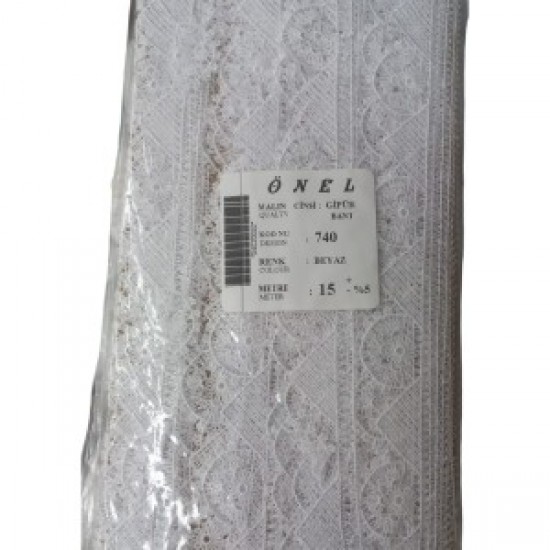 Dantel Polyester Güpür Bant Beyaz 15 Metre En 5 Cm On-740-b