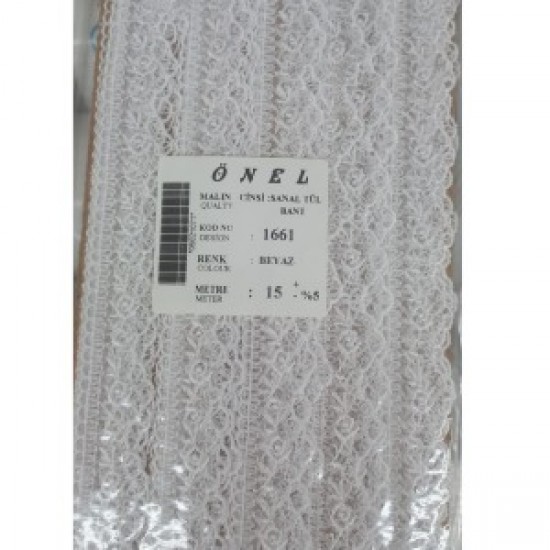 Dantel Polyester Sanal Tül Bant Beyaz 15 Metre En 6 Cm On-1661-b