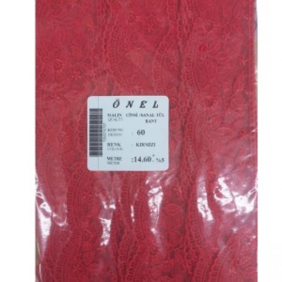Dantel Polyester Sanal Tül Bant Kırmızı 14,60 Metre En 6 Cm On-60-k