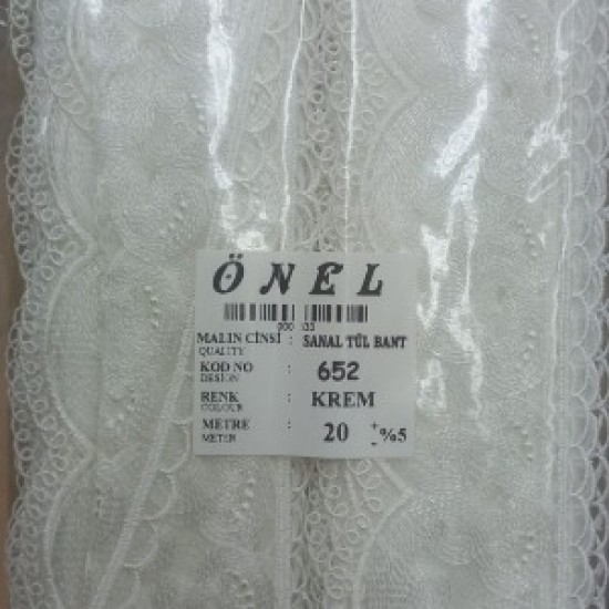 Dantel Polyester Sanal Tül Bant Krem 20 Metre En 6 Cm On-652-kr