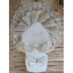 Yenidoğan Sahra Taç Nakışlı Gold Angel Trilüks Kundak Bebek Battaniyesi Yenidoğan Sahra Taç Nakışlı Gold Angel Trilüks Kundak Bebek Battaniyesi