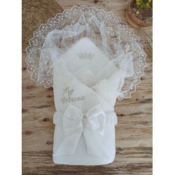 Yenidoğan Sahra Taç Benim Prensesim Nakışlı Kundak Bebek Battaniyesi Yenidoğan Sahra Taç Benim Prensesim Nakışlı Kundak Bebek Battaniyesi