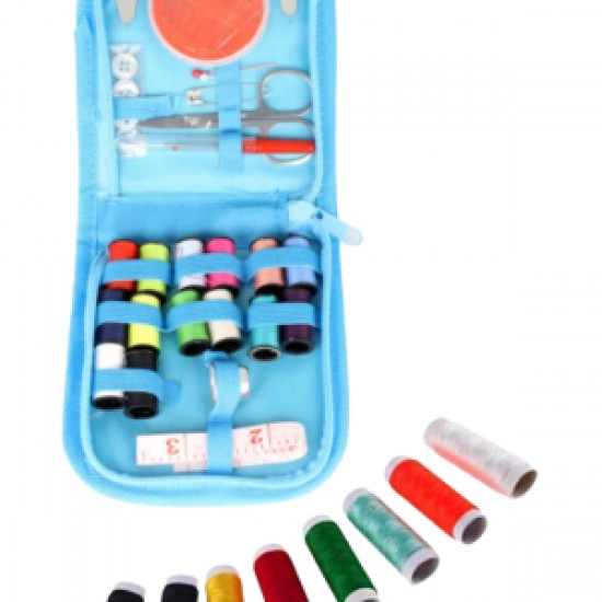 İplik Set Fermuarlı Plastik Dikiş Seti Mavi