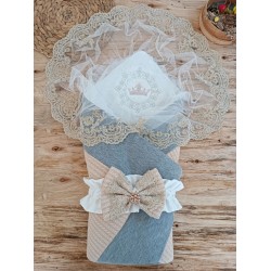 Yenidoğan Teri Cotton Taç Nakışlı Prizma Taş Kundak Bebek Battaniyesi Yenidoğan Teri Cotton Taç Nakışlı Prizma Taş Kundak Bebek Battaniyesi