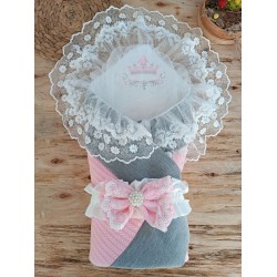 Yenidoğan Teri Cotton Taç Nakışlı Prizma Taş Kundak Bebek Battaniyesi Yenidoğan Teri Cotton Taç Nakışlı Prizma Taş Kundak Bebek Battaniyesi