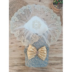 Yenidoğan Kabartma Desenli Gold Fiyonklu Güpürlü Bebek Battaniyesi Kundak Yenidoğan Kabartma Desenli Gold Fiyonklu Güpürlü Bebek Battaniyesi Kundak