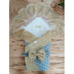 Yenidoğan Piramit Desenli Güpür İşlemeli Bebek Battaniyesi Kundak Yenidoğan Piramit Desenli Güpür İşlemeli Bebek Battaniyesi Kundak