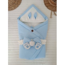 Yenidoğan 4 Kat Müslin Kumaş Kulaklı Patili Fiyonk Bebek Battaniyesi Kundak Yenidoğan 4 Kat Müslin Kumaş Kulaklı Patili Fiyonk Bebek Battaniyesi Kundak