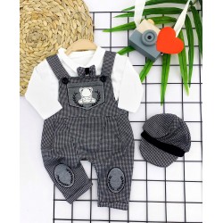 3-6-9-12 Ay Papyonlu Kırçıl Nakış Detaylı Kasket Şapkalı Uzun Kollu 3lü Erkek Bebek Salopet Takımı 3-6-9-12 Ay Papyonlu Kırçıl Nakış Detaylı Kasket Şapkalı Uzun Kollu 3lü Erkek Bebek Salopet Takımı