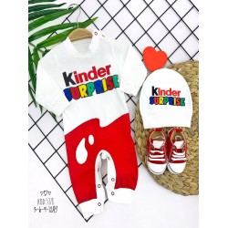 3-6-9-12 Ay Kinder Surprise Baskılı Çıtçıt Kapamalı Şapkalı 2li Kız Erkek Bebek Tulumu 3-6-9-12 Ay Kinder Surprise Baskılı Çıtçıt Kapamalı Şapkalı 2li Kız Erkek Bebek Tulumu