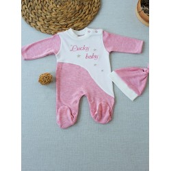0-3 3-6 Ay Lucky Baby Nakışlı Es Çizgi Boy Şapkalı Kız Bebek Tulumu
