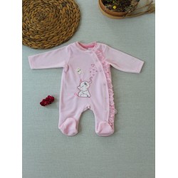 3-6 6-9 9-12 Ay Romantik Fil Nakışlı Pembe Süslü Kız Bebek Tulumu