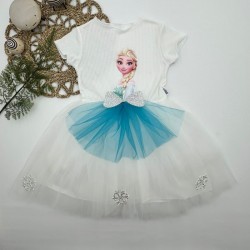 5-6-7 Yaş Elsa Desenli Fiyonklu Tül Etekli Astarlı Kısa Kollu Kız Çocuk Tütü Elbise 5-6-7 Yaş Elsa Desenli Fiyonklu Tül Etekli Astarlı Kısa Kollu Kız Çocuk Tütü Elbise