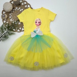 5-6-7 Yaş Elsa Desenli Fiyonklu Tül Etekli Astarlı Kısa Kollu Kız Çocuk Tütü Elbise 5-6-7 Yaş Elsa Desenli Fiyonklu Tül Etekli Astarlı Kısa Kollu Kız Çocuk Tütü Elbise