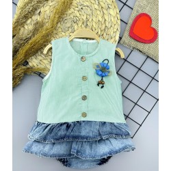 6-9-12-18 Ay Gül Rozet Detaylı Kot Kilotlu Etek Kız Bebek Elbisesi 6-9-12-18 Ay Gül Rozet Detaylı Kot Kilotlu Etek Kız Bebek Elbisesi