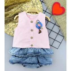 6-9-12-18 Ay Gül Rozet Detaylı Kot Kilotlu Etek Kız Bebek Elbisesi 6-9-12-18 Ay Gül Rozet Detaylı Kot Kilotlu Etek Kız Bebek Elbisesi