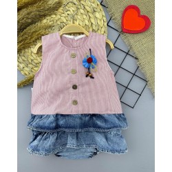 6-9-12-18 Ay Gül Rozet Detaylı Kot Kilotlu Etek Kız Bebek Elbisesi 6-9-12-18 Ay Gül Rozet Detaylı Kot Kilotlu Etek Kız Bebek Elbisesi