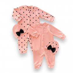 0-3 3-6 6-9 Ay Payetli Şapka Çıtçıt Kapamalı Puantiyeli Ve Düz 2 Li Kombin Kız Bebek Tulumları