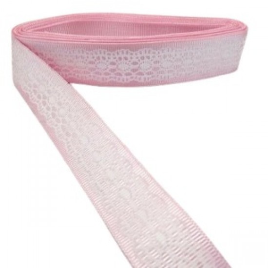 Tafta Dantel Görünümlü Kurdele Pembe 25 Mm 2 Metre