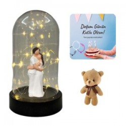 Fanus Teraryum Sarılan Çift Mini Ayıcıklı