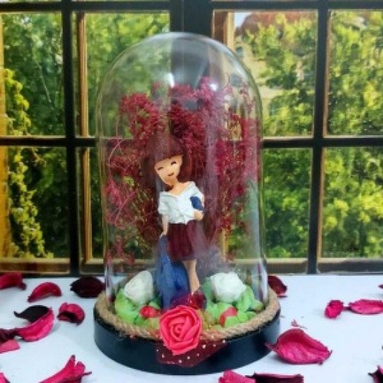 Fanus Teraryum Sevgiliye Hediye Çantalı İş Kadın Temalı Kuru Çiçekli