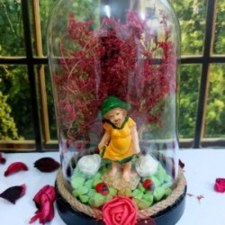 Fanus Teraryum Anneye Hediye Yaşlı Kadın Figürlü Kuru Çiçekli