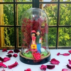 Fanus Teraryum Sevgiliye Hediye Mutlu Sevgililer Temalı Kuru Çiçekli