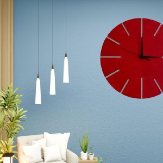 Ahşap Minimal Dekoratif Duvar Saati - 33x33 Cm Kırmızı