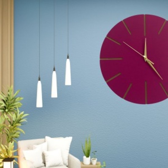 Ahşap Minimal Dekoratif Duvar Saati - 33x33 Cm Fuşya