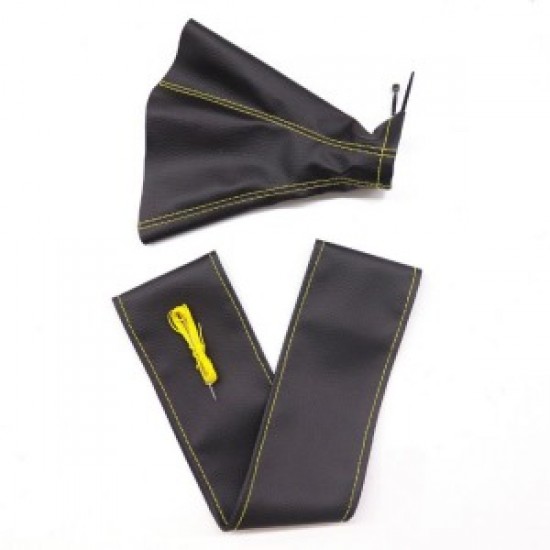 Tüm Araçlara Uyumlu Direksiyon Kılıfı Ve Vites Körüğü Siyah Deri Sarı Nakışlı