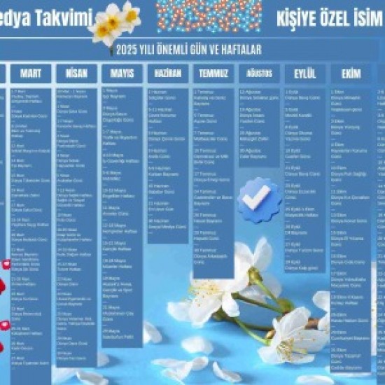 2025 Kişiye Özel Sosyal Medya Takvimi - Özel Günlerle Dolu Eğlenceli Duvar Afişi Çiçek