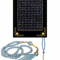 Namaz Tesbihi Vavlı 99lu Cam İncili Esmaul Hüsna Dua Kartı İle Mavi Renk Hediyelik Namaz Tesbihi Vavlı 99lu Cam İncili Esmaul Hüsna Dua Kartı İle Mavi Renk Hediyelik