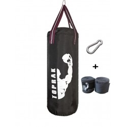 Boks Torbası Eldiven, Karabina Ve Bandaj Hediyeli İçi Dolu 50x20 Cm Siyah Boks Torbası Eldiven, Karabina Ve Bandaj Hediyeli İçi Dolu 50x20 Cm Siyah