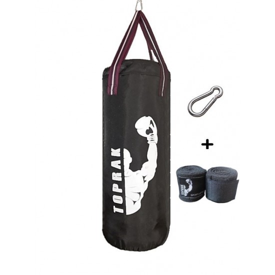 Boks Torbası Eldiven, Karabina Ve Bandaj Hediyeli İçi Dolu 50x20 Cm Siyah