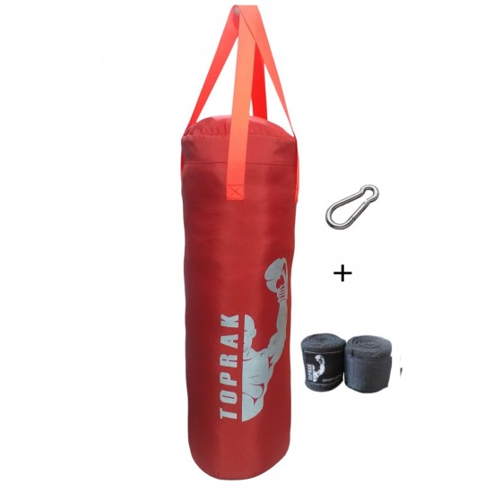 Boks Torbası Eldiven, Karabina Ve Bandaj Hediyeli İçi Dolu 50x20 Cm Kırmızı