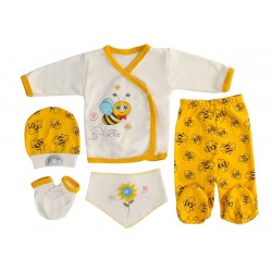 5li Şişme Mini Arı Desenli Unisex Zıbın Takımı – Yenidoğan Seti