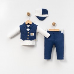 6-9-12-18 Ay Yelek Detaylı Kasketli Uzun Kollu Mevsimlik 3 Lü Erkek Takımı