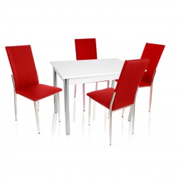 Akasya Gözde Mutfak Masa Takımı (Deri) - Kırmızı Akasya Gözde Mutfak Masa Takımı (Deri) - Kırmızı